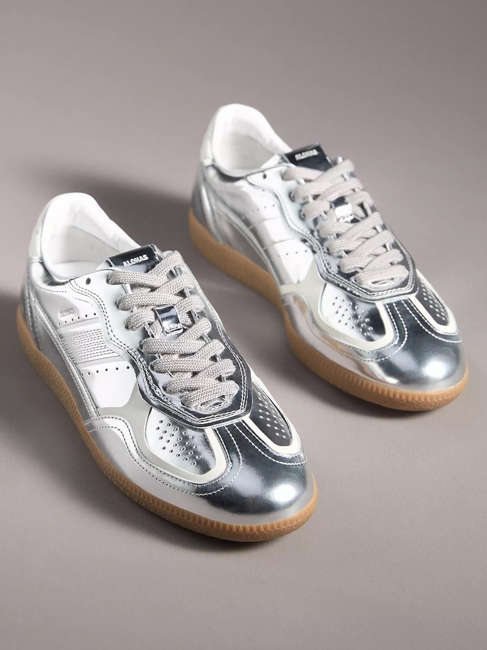ALOHAS TB.490 Rife Shimmer Metallic Leather Sneakers in Silver Cream - Picture 2 of 12